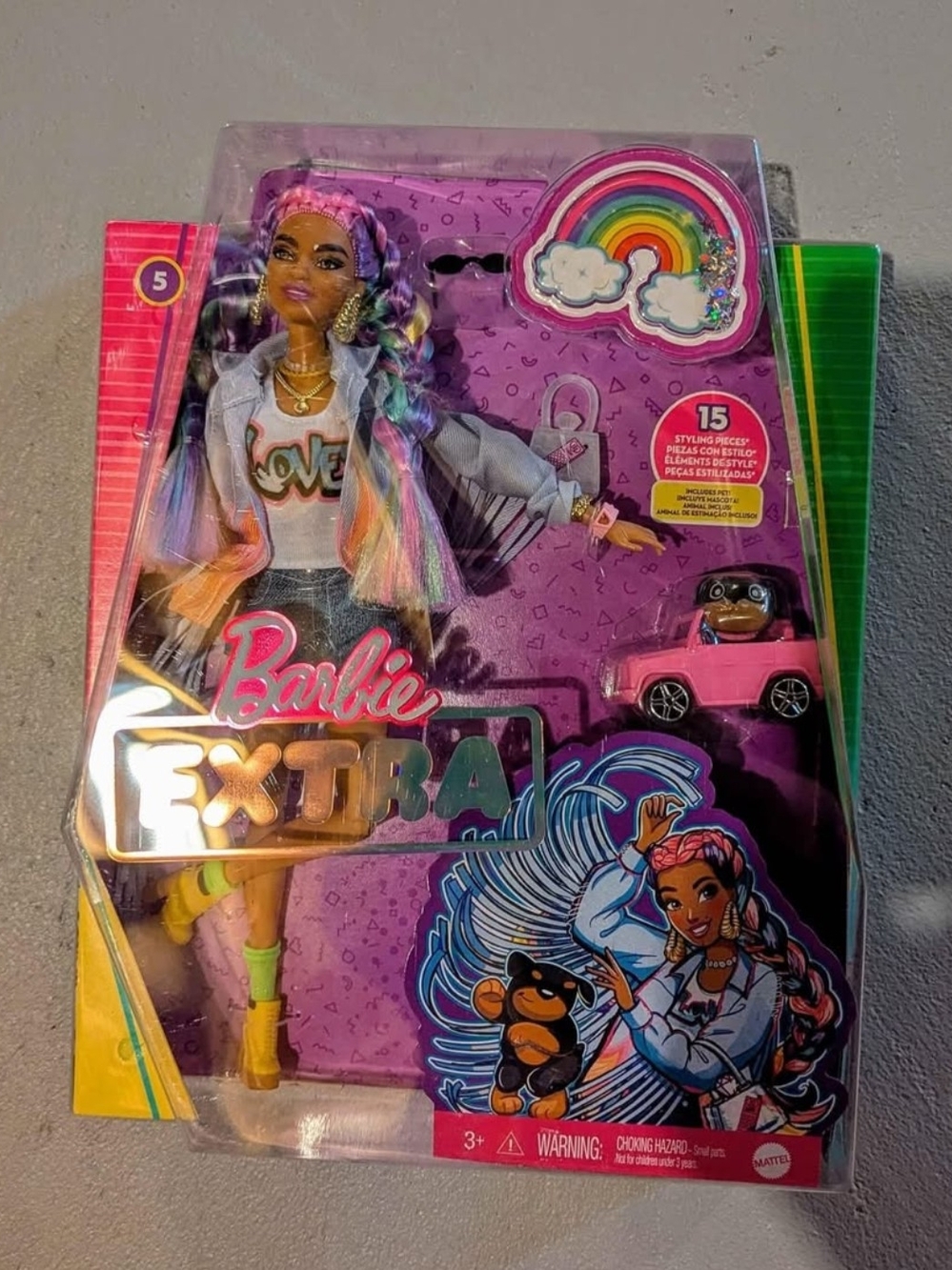 2/$55 Barbie Extra Doll #5 – Rainbow Braids, Pet Puppy & Car